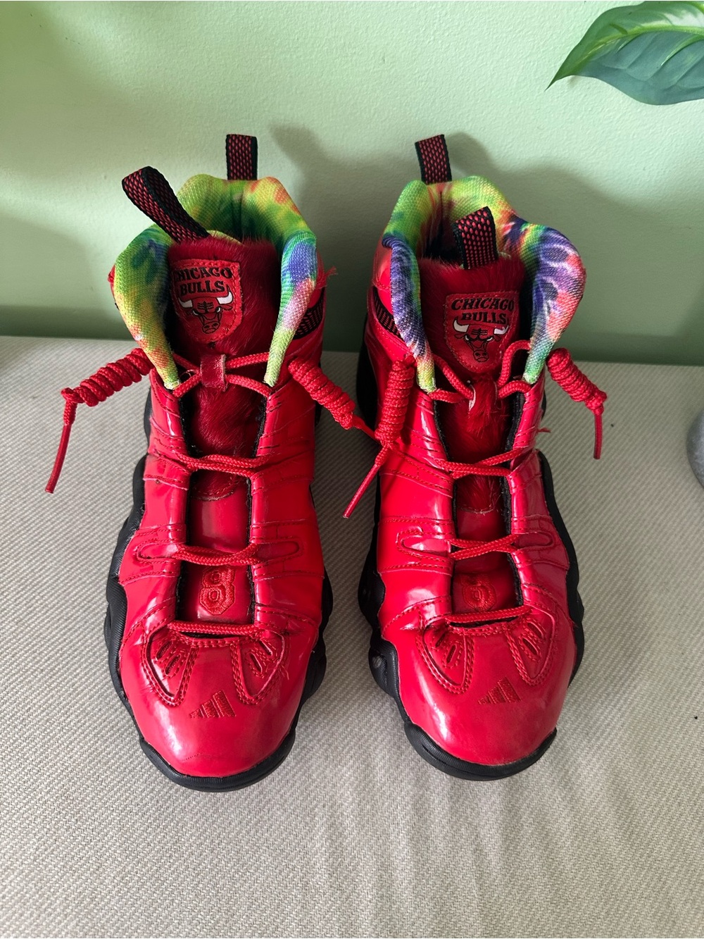 adidas Chicago Bulls Red High-Top Sneakers with Tie-Dye Lining